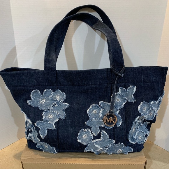eva large embroidered denim tote bag